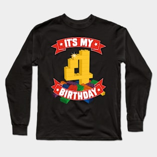 It's My Birthday 4th Years Old Block Building Boys Girls Long Sleeve T-Shirt